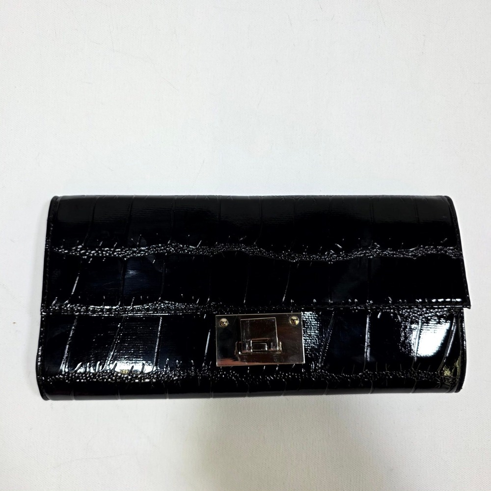 Forever 21 Crossbody Bag Womens Black Croc Embossed Faux Leather Clutch Purse